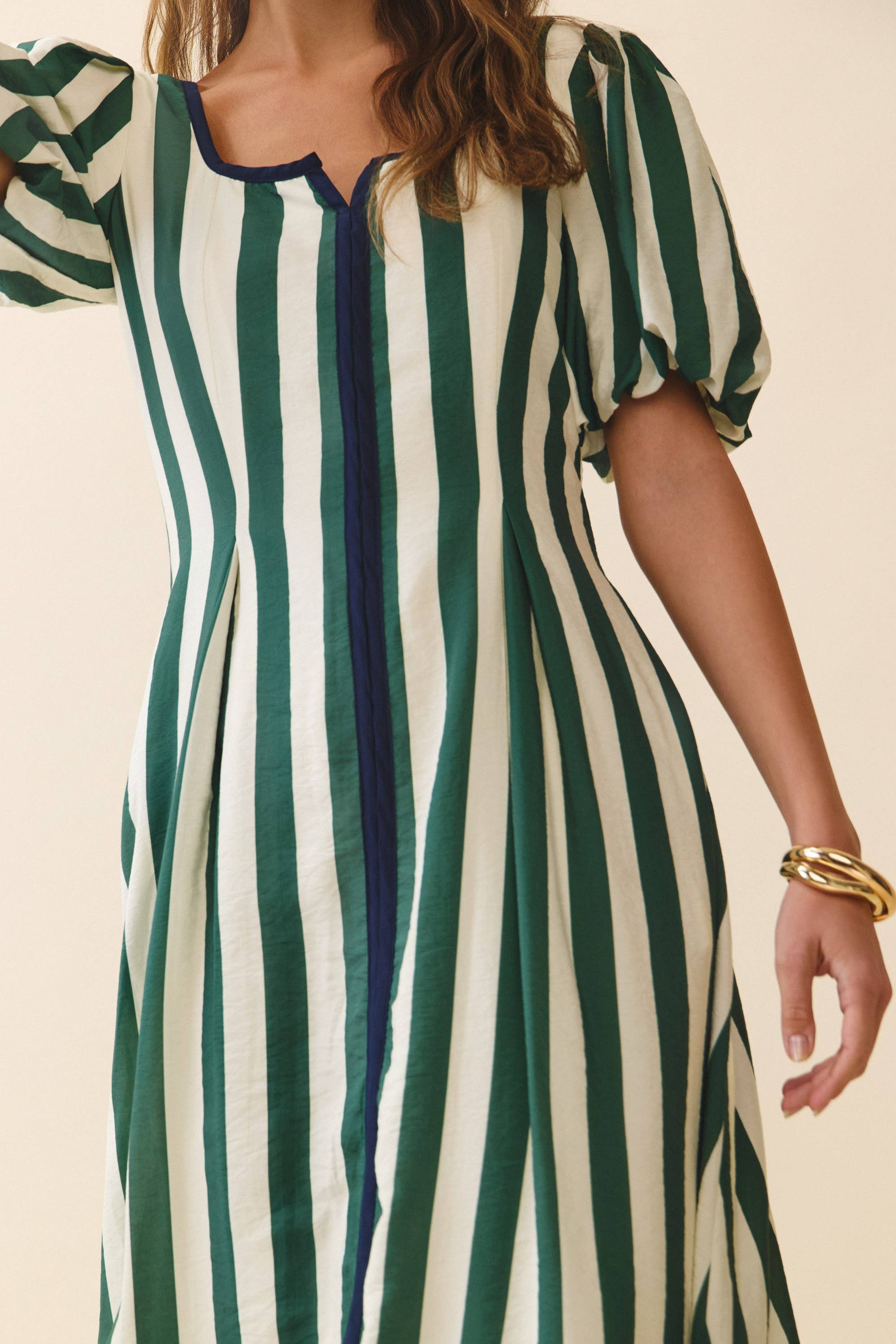 Thml Bold Stripes Midi Dress (M, Green)