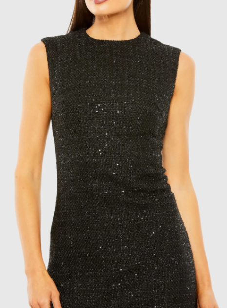 Mac Duggal A-Line Shift Dress with Feather Trim Black Size M