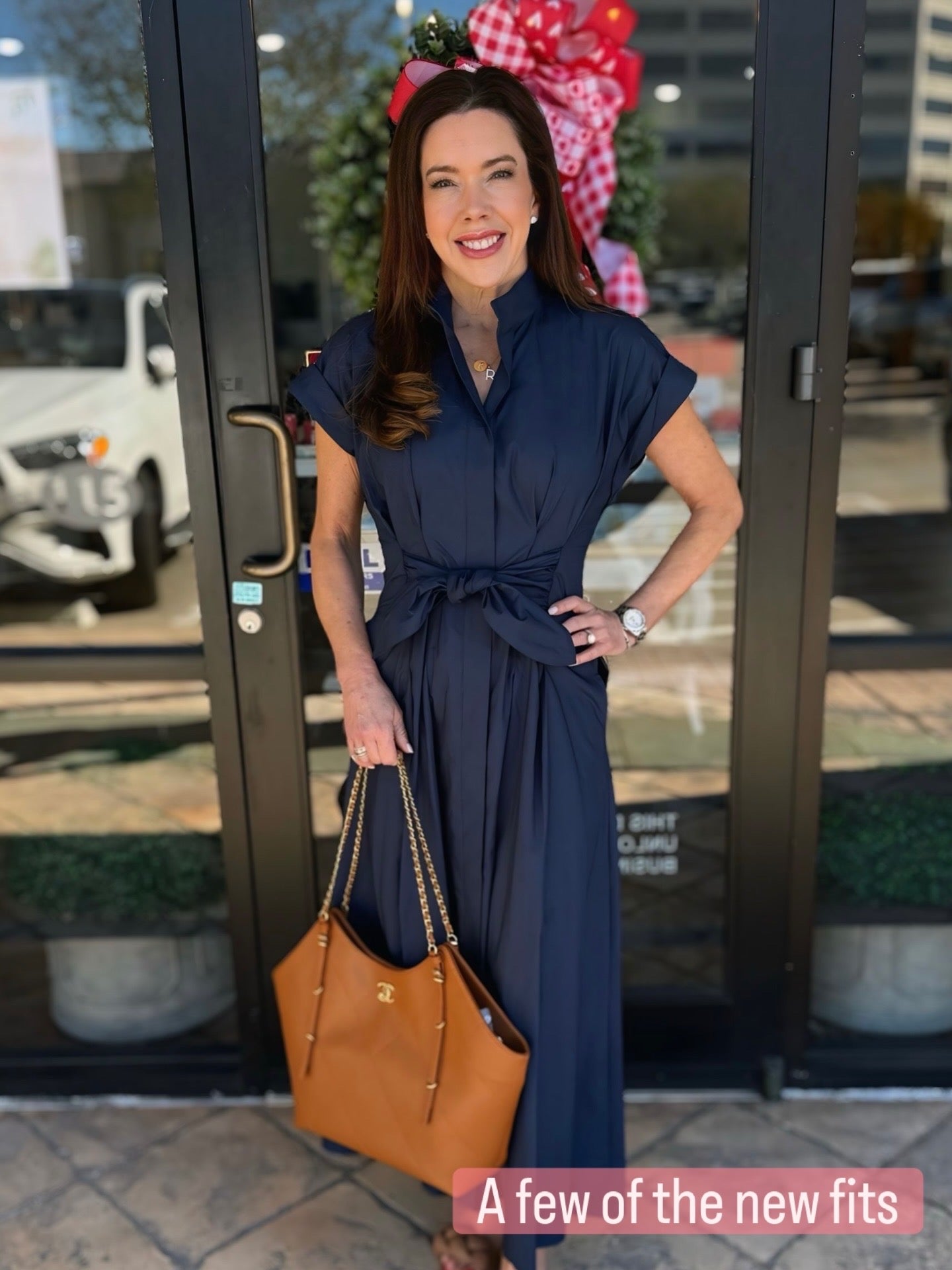blue dress with brown belt Boden Women's Ivy Placket Cotton Midi Dress in Brown